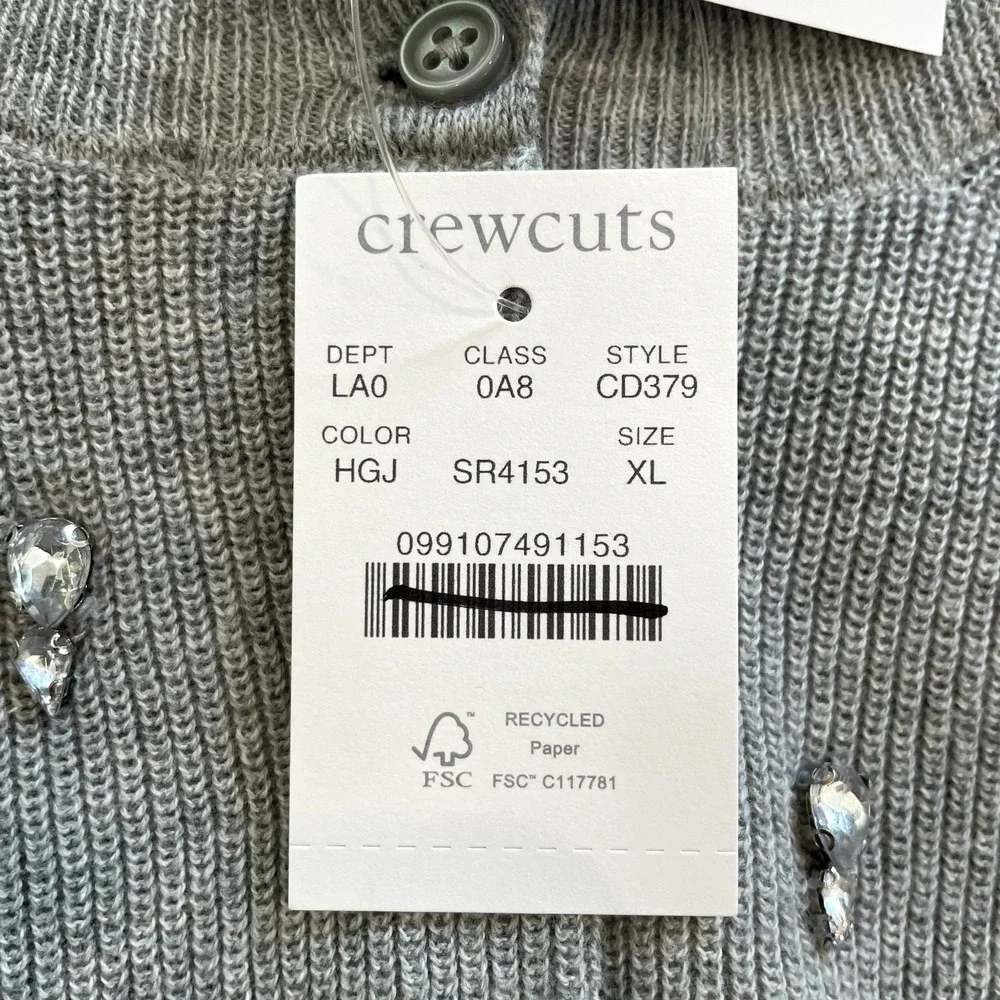 J.Crew Collection Embellished Cardigan Sweater Cotton Holiday CD379 Grey 12 13 - Picture 13 of 15